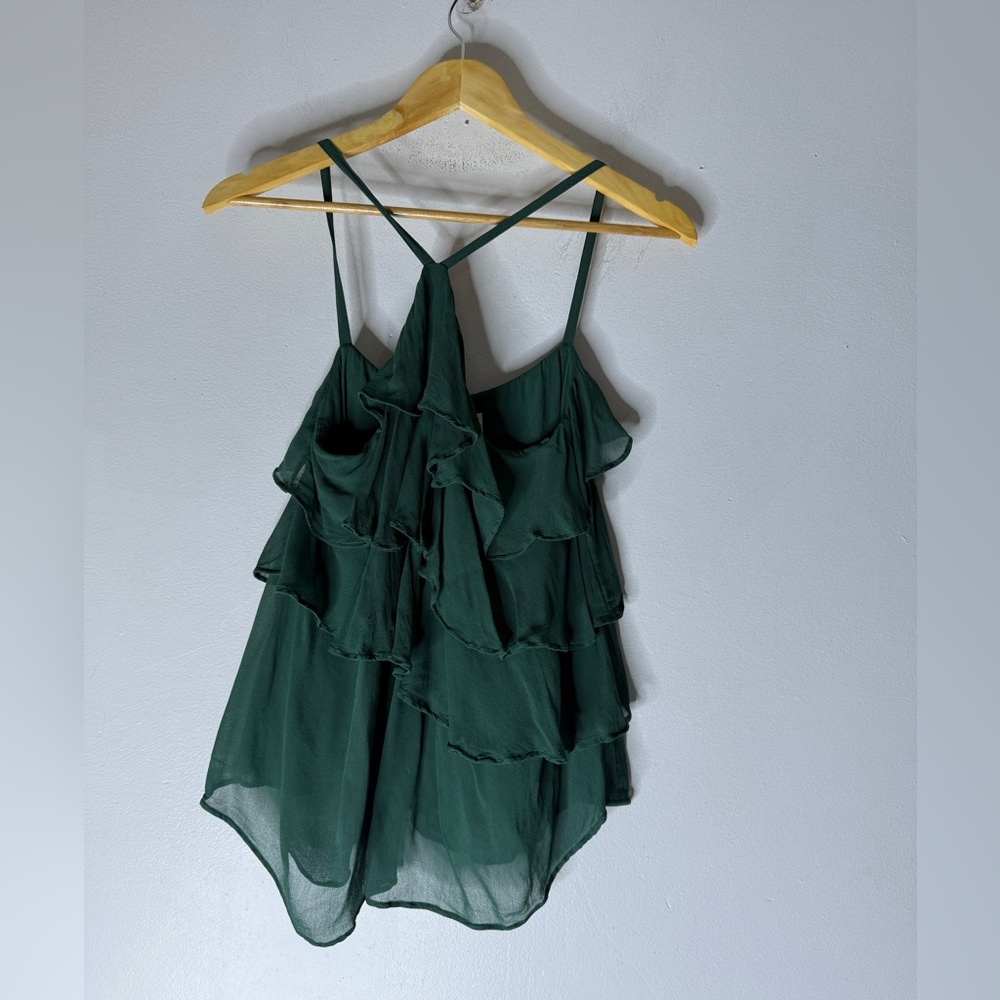Anthropologie Salsa Top Green Ruffle Tired Sleeveless Blouse 8‎